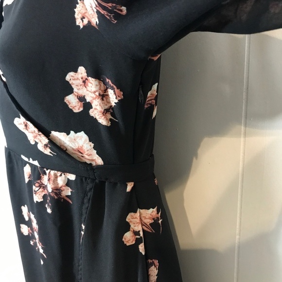 Sassafras Black and Pink Floral Wrap Maxi Dress Lined 3/4 Bell Sleeves Medium - Picture 6 of 7